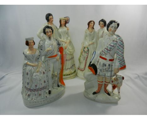 A Victorian Staffordshire pottery flatback figural group of Queen Victoria and King Victor Emmanuel II of Sardinia, c1860, ti