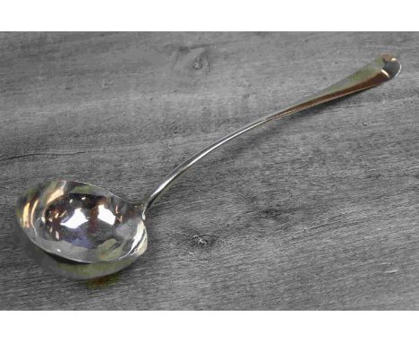 George III Scottish silver Hanoverian pattern soup ladle, makers Alexander Zeigler, Edinburgh 1773, length approximately 36cm