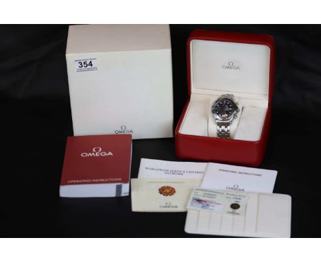 Boxed Gents Stainless Steel Omega Seamaster Professional Divers Chronograph 300m, approx 41mm diameter, not counting the wind