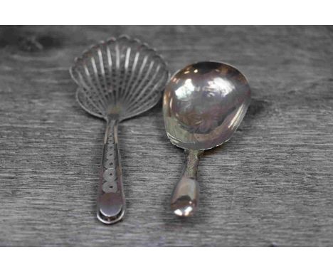 George IV silver caddy spoon, prick dot and bright cut floral and foliate decoration to bowl, makers unite &amp; Hilliard, Bi