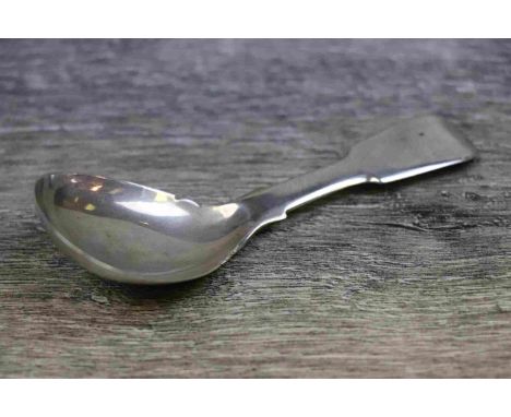 Victorian silver caddy spoon, fiddle pattern terminal, fig shaped bowl, makers George Unite, Birmingham 1861, length approxim