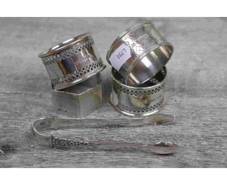 Silver napkin ring of hexagonal form, engine turned lozenge and zigzag decoration, blank circular cartouche, makers mark part