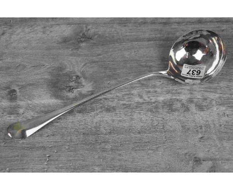 George II silver Hanoverian pattern ladle, engraved armorial to reverse terminal, makers initials WT, London 1759, engraved 6