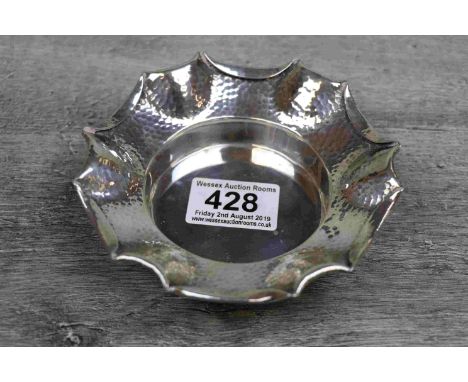 Silver trinket dish/ ash tray, the hammered wide brim with folded edges, makers Army &amp; Navy Cooperative Society Ltd, Lond