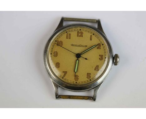 Vintage Gents Military style Jaeger Le Coultre Wristwatch with toned Enamel dial, luminous painted numerals and hands, with s