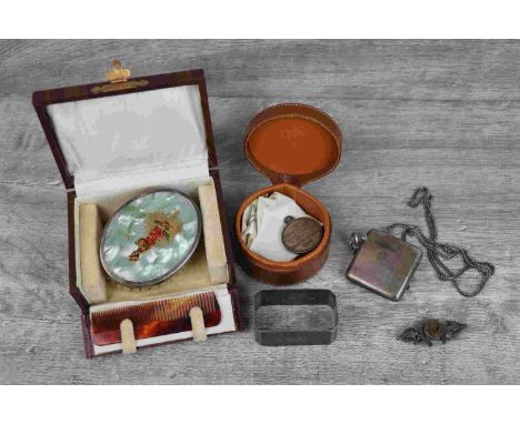 Cased silver mounted travel and brush set, makers Samuel M Levi, Birmingham 1927; a Russian medal dated 1849; an Edwardian si