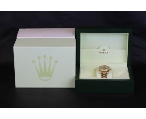 Boxed Gents 18k yellow Gold &amp; Diamond set Rolex Oyster Perpetual Day/Date Chronometer Wristwatch, approx 35mm diameter, n
