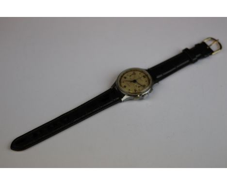Vintage Gents Orator 17 Jewel Chronograph Wristwatch, with two button register, the silvered dial having two sub dials, blued