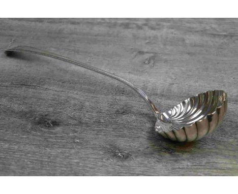 George III silver Old English bead pattern soup ladle, scalloped bowl, initialled terminal, makers William Sumner &amp; Richa