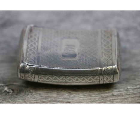 George III silver snuff box of kidney shaped form with prick dot scalloped and entwined decoration, initialled cartouche to c