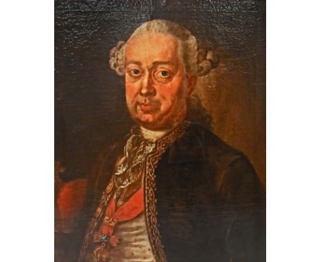 UNBEKANNT  18. Jh., "Portrait" von Karl Theodor Kurfürst von der Pfalz und von Bayern in schwarzem Rock, Öl auf Leinwand, dou