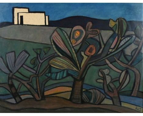 NERUD  Josef Karl (1900 Simbach am Inn - 1982 ebd.) "Landschaft mit Kakteen", Gouache auf Karton, rechts unten signiert, 43,5