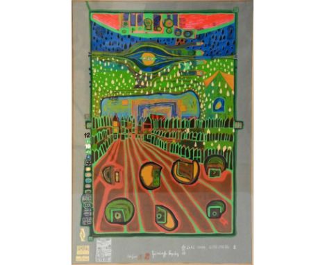 HUNDERTWASSER  Friedensreich (1928 Wien, Österreich - 2000 Queensland, Australien) "Regentag/Straße der Überlebenden" (Blatt 