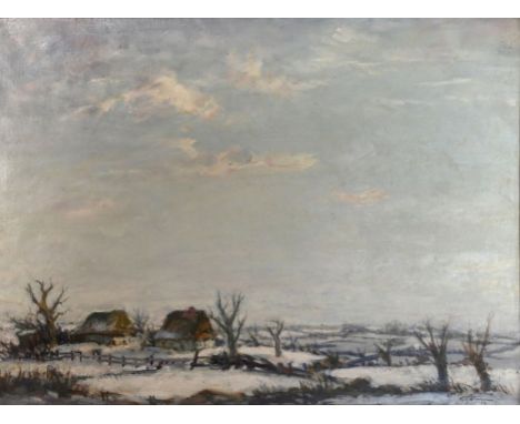 GATERMANN  Karl (1883 Mölln - 1959 Ratzeburg) "Winterlandschaft im Travetal" bei Lübeck, winterliche Stimmung mit schneebedec