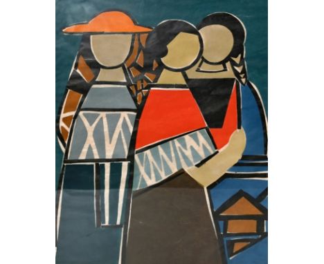 NERUD  Josef Karl (1900 Simbach am Inn - 1982 ebd.) "Frauen auf Ibiza", Holzschnitt von drei Platten auf Papier, nach einem Ö