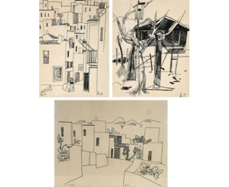NERUD  Josef Karl (1900 Simbach am Inn - 1982 ebd.) drei Zeichnungen: "Ibiza" 42,5x55,5cm (Abb.), 47x60cm (Rahmen), "Ibiza, H