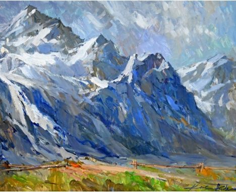 HODR  Karel (1910 Prag, Tschechien - 2002 Konstanz) "Alpenansicht mit Gletscher" im Vordergrund die Sommerweide, Ölgemälde au