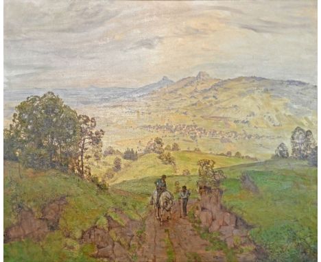 DIETER  Hans (1881 Mannheim - 1968 Tuttlingen) "Hegau" Blick auf die weitläufige Hegaulandschaft mit Hegaudorf, im Vordergrun