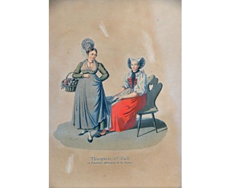THURGAU (CH)  Tracht, "Thurgovie, St. Gall et Frontière allemande de la Suisse", zwei Frauen, eine sitzend mit Buch, eine dan