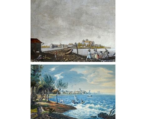 ARBON (CH)  2 Graphiken: "Vue de la Ville d'Arbon et du Lac de Constance", Blick auf Arbon, im Bildmittelpunkt brausende Well