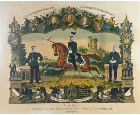 CHROMO-LITHOGRAPHIE  Großherzogliches Hessisches Dragoner Regiment Nr.24 1897-1900 (Leib Dragoner Regiment)  "Erinnerung an m