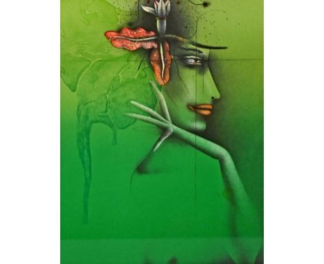 WUNDERLICH  Horst Paul (1927 Eberswalde - 2010 Saint-Pierre-de-Vassols, Frankreich) "Frau mit Blüte im Haar", Farblithographi