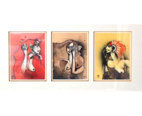 WUNDERLICH  Horst Paul (1927 Eberswalde - 2010 Saint-Pierre-de-Vassols, Frankreich) "Drei Frauen- Halbakte", Farblithographie