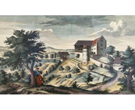 STEINEGG (CH)  Ansicht des Schlosses "Steinegg", Blick von einer Anhöhe auf das Schlossgelände, im linken Vordergrund zwei da