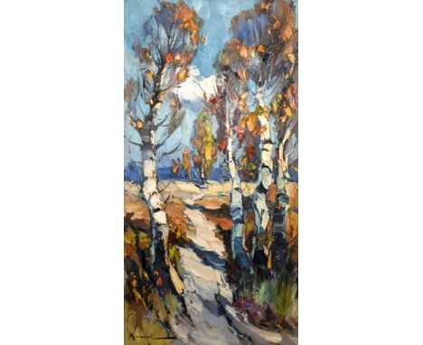 RUNGE  Jürgen (1929 Stettin, Pommern - 1992 Cismar) "Birkenallee" im Herbst, Ölgemälde auf Leinwand, links unten signiert, 10