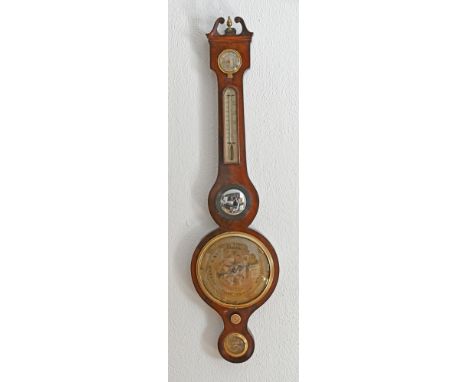 WETTERSTATION  Barometer und Thermometer, eingesetztes Hygrometer und Konvexspiegel, in geschweiftem Mahagonigehäuse, englisc
