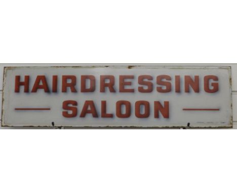 'Hairdressing Saloon' vintage enamel sign, 20 x 76cm, ex Boulters, Coleford, Forest of Dean, Gloucestershire 