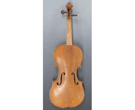 German Amati copy c1900 three-quarter size violin light wood finish, labelled Andreas Amati with single piece 33.5cm back inl