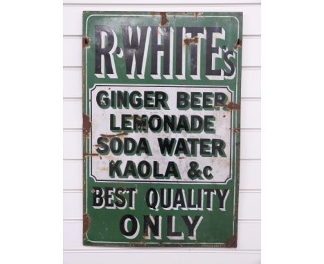 R.Whites vintage enamel advertising sign Ginger Beer, Lemonade, Soda Water, Kaola & Co, best quality only, by Patent Enamel C
