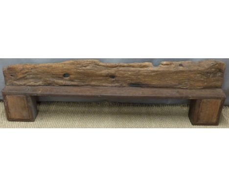 Rustic wooden shelf with small cupboard to each side, made by Atelier of Nailsworth, length 160cm 