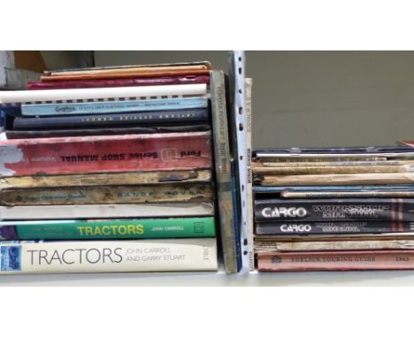 Approximately 30 motoring manuals including Morris 15.9 instruction manual and John Deere tractor manual