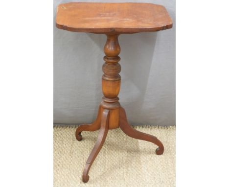 19thC possibly fruitwood tilt top table raised on a tripod base, 48 x 50 x H72cm