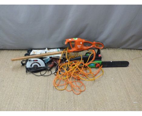 Flymo electric hedge trimmer, electic chainsaw etc