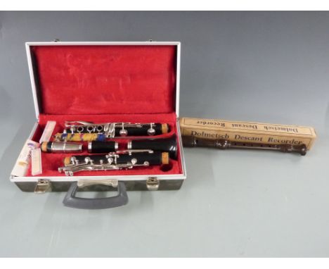 Boosey and Hawkes cased clarinet with composite body and silvered fittings and a Dolmetsch Descant recorder
