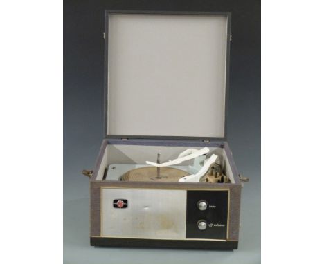 Pye portable record player c1960's, with Garrard deck, in black and grey Rexine finish
