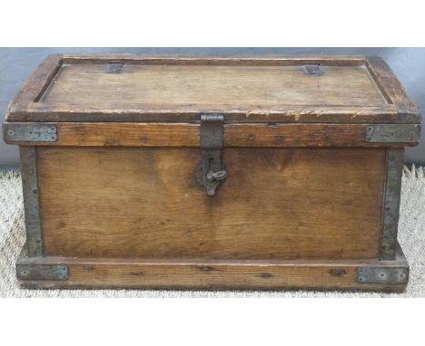 A metal bound trunk/ storage box, L58 x D34 x H30cm