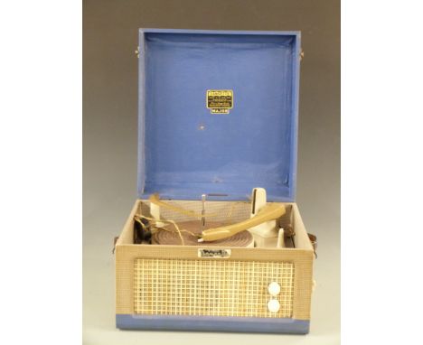 Dansette c1950's portable record player in blue Rexine finish