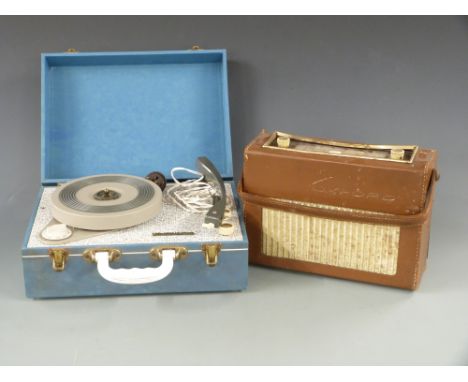 Vintage c1960s Westminster portable record player and a Heathkit Oxford leather cased portable transistor radio