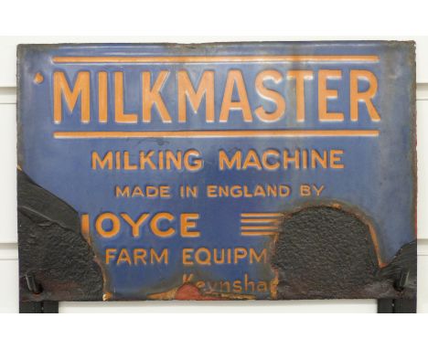 Joyce Farm Equipment Keynsham 'Milkmaster' milking machine vintage enamel advertising sign, 16 x 26cm