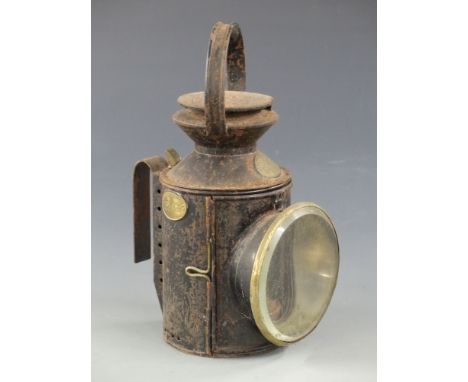 Midland Railway tri-coloured lamp with Midland Railway 15389B brass plaques to base and top 