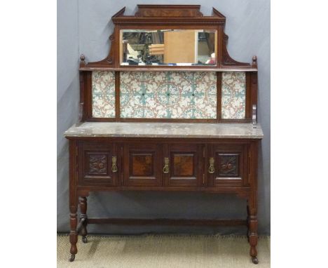 Late 19thC marble topped mirror and tile back washstand, W115 x D54 x H148cm