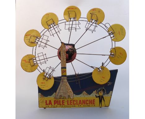 Vintage La Pile Lechanché French battery advertising stand with light up globe to centre, H70cm 