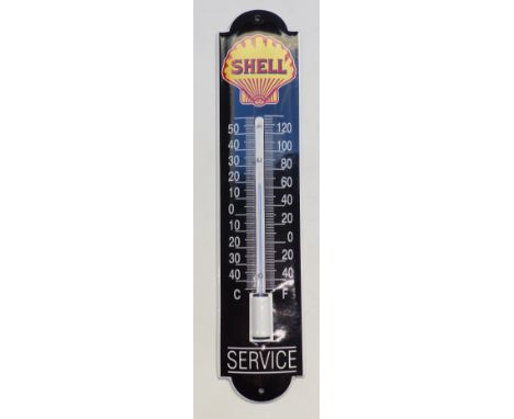 Shell Service enamel vintage car interest thermometer, height 30cm