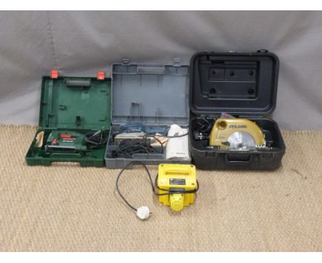 Bosch PST 850 PE jigsaw, Skilsaw circular saw, Bosch sander and a 110v transformer