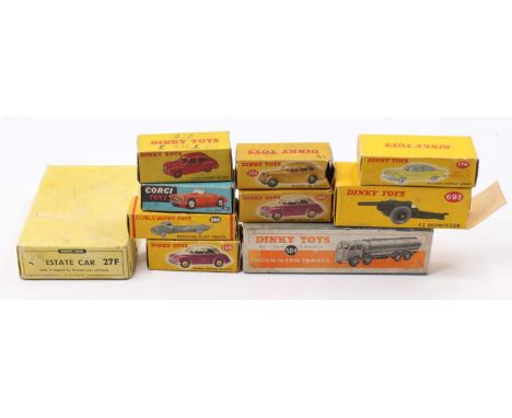 Dinky and Corgi Toys group of empty boxes, with examples including a Dinky Toys No. 504 Foden 14 Ton Tanker, No. 174 Hudson H