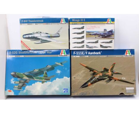 An Italeri mixed scale plastic aircraft kit group to include a B-52G Stratofortress Gulf War, an F-111E Aardvark, together wi